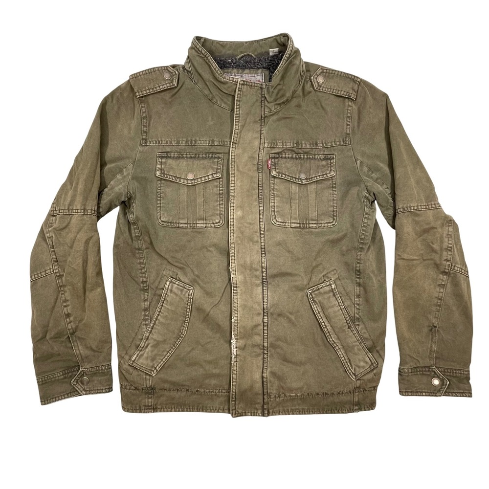 Levi's Olive Sherpa Lined Cotton Canvas Military Field Jacket Mens Size S